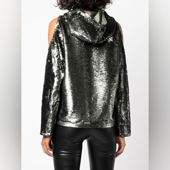 Sz XS NWT $895 RtA hooded open shoulder sequined top - Picture 8 of 9